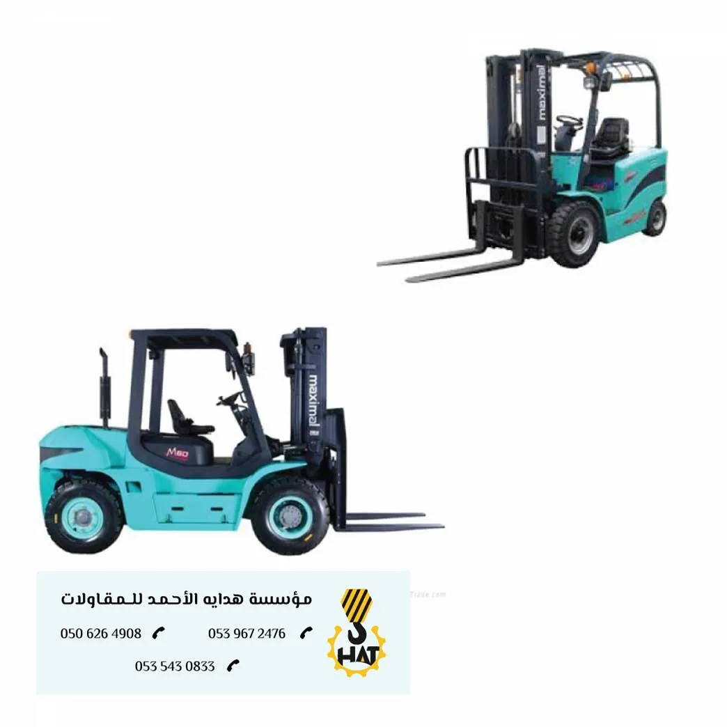 أنواع مختلفة من الرافعات الشوكية (فوركلفت) مرصوفة بجوار بعضها